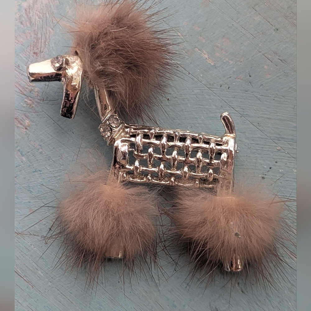 Elegant Silver and‎ Brown Poodle Brooch